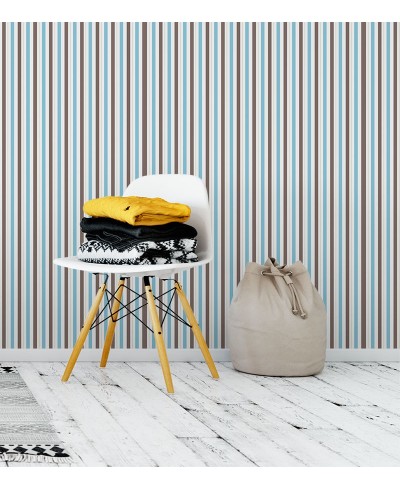 Papel de parede com listras azul cinza marrom e branco - Listrado 1029