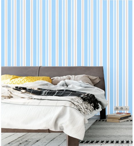 Papel de parede com listras azul cinza branco - Listrado 1030