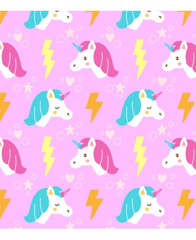 Papel de Parede Infantil Modelo Unicórnios Com fundo em rosa e detalhes multicoloridos
