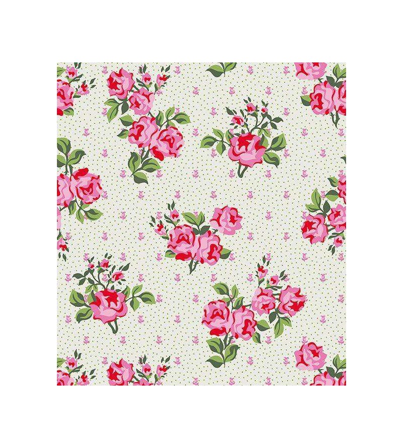 Papel de parede floral com detalhes em tons de verde e flores rosas e tons de pink - Condessa 01