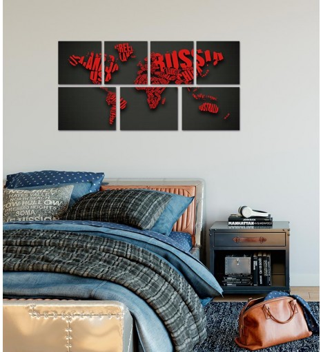 Quadros Compostos Modelo Mapa em Vermelho e Preto