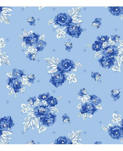Papel de parede com flores em tons de azul marinho, folhagem em branco e azul petróleo - Luxury 05 Papel de parede com flores em tons de azul marinho, folhagem em branco e azul petróleo - Luxury 05