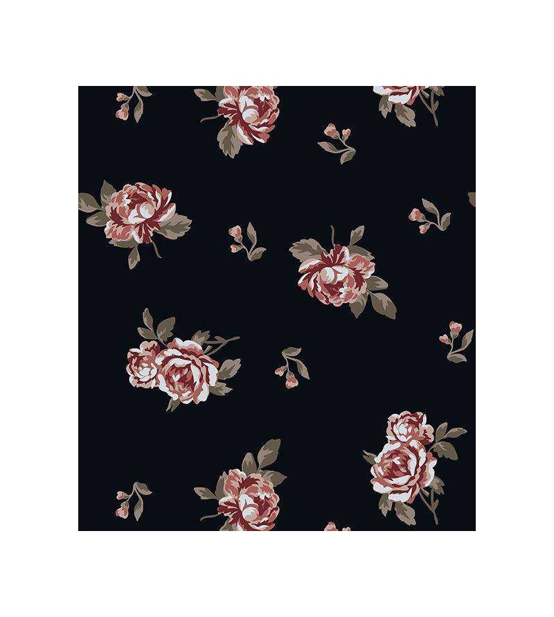 Papel de parede com flores em carmim com detalhes em vermelho desbotado, com folhagem em verde musgo - Luxury 11