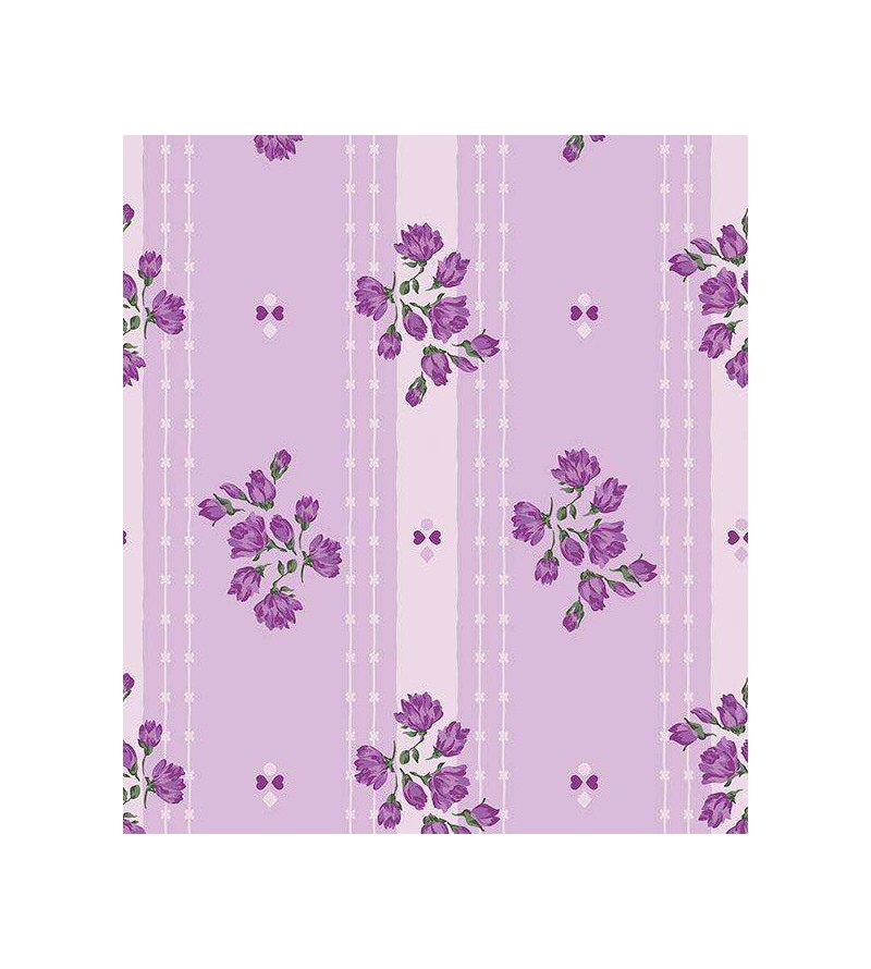 Papel de parede flores em roxo com folhagem em verde musgo, detalhes em rosa - Luxury 12