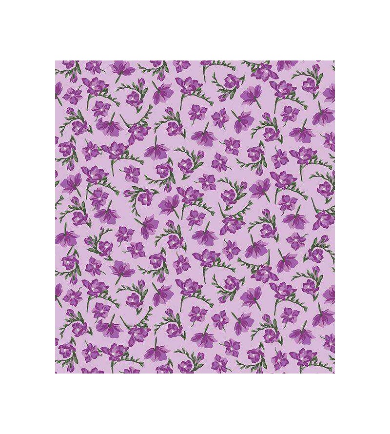 Papel de parede com flores em roxo detalhes verde musgo, fundo em rosa - Luxury 13