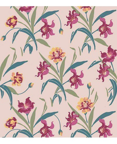 Papel de parede com flores vermelhas com detalhes em tons amarelos e bege, folhagem em verde musgo e verde oliva - Luxury 27 Papel de parede com flores vermelhas com detalhes em tons amarelos e bege, folhagem em verde musgo e verde oliva - Luxury 27