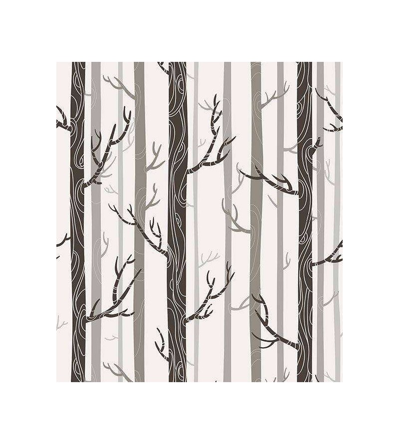 Papel de parede com fundo claro e desenhos em tons cinza e marrom - Nature 06