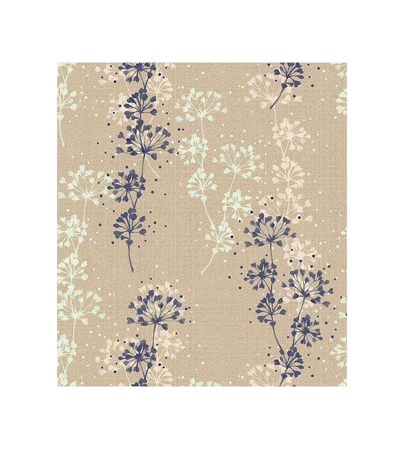 Papel de parede com fundo na cor areia e desenhos em tons azul marinho e marfim - Nature 08