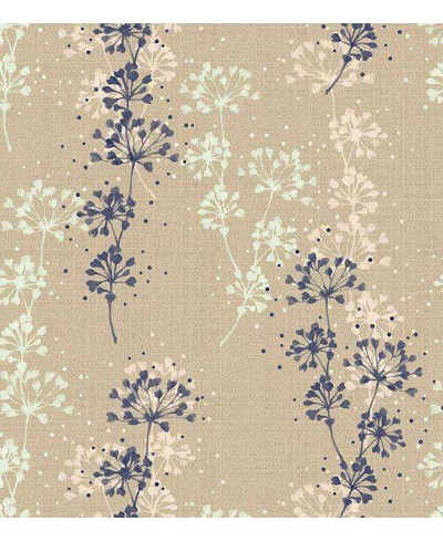 Papel de parede com fundo na cor areia e desenhos em tons azul marinho e marfim - Nature 08