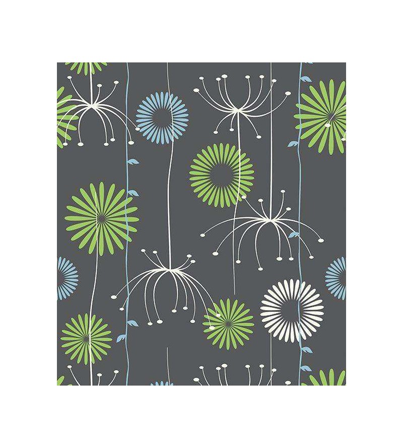 Papel de parede com fundo cinza e escuro e desenhos nas cores, verde, azul e branco - Nature 12