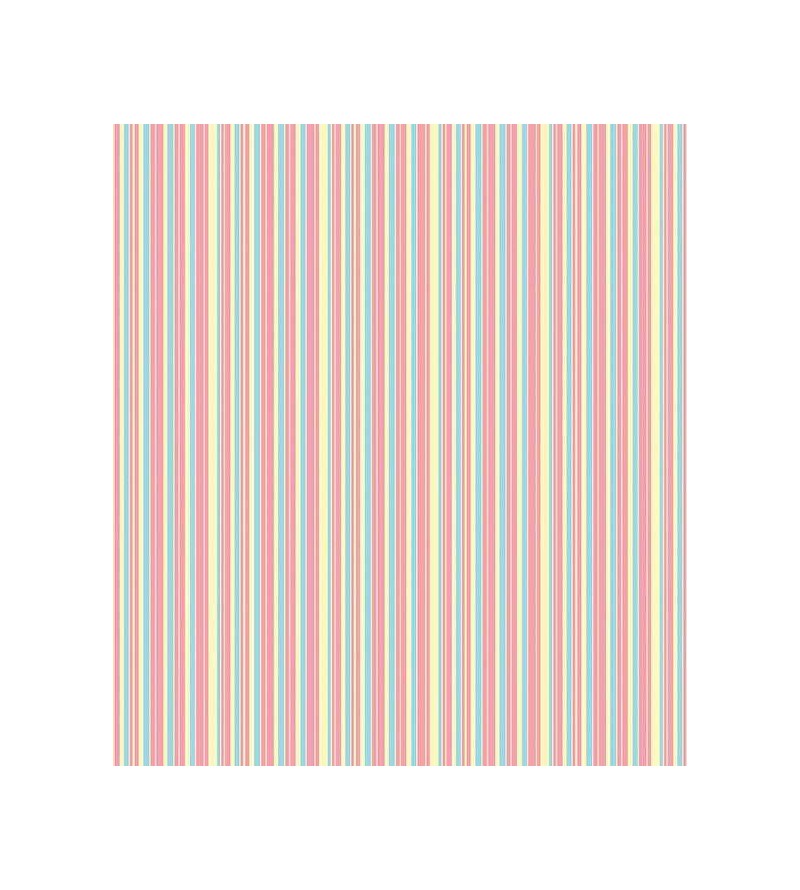 Papel de parede listrado rosa, amarelo e azul claro