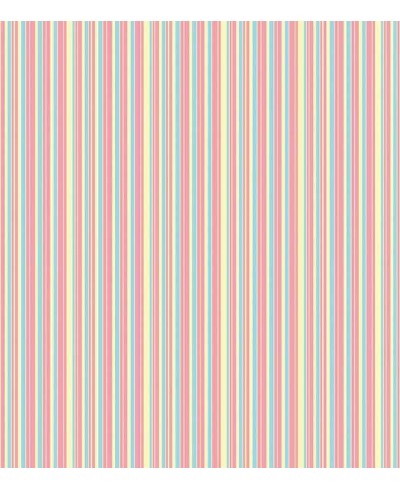 Papel de parede listrado rosa, amarelo e azul claro