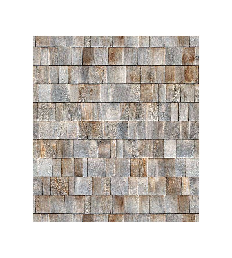 Papel de parede estilo madeira, modelo mosaico com madeira velhas em tons de cinza, marrom e bege - Madeira 06