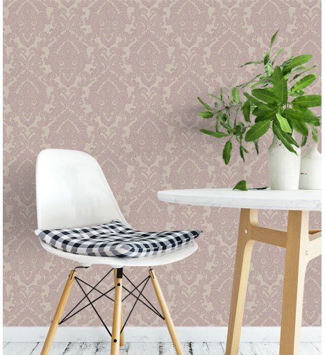 Papel de Parede Budapeste em Tons de Nude, Cinza, Bege e lilás claro.