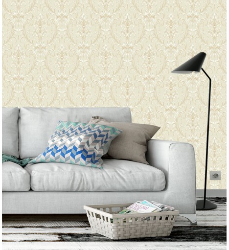 Papel de Parede Budapeste em Bege Claro e Detalhes Mais Escuros