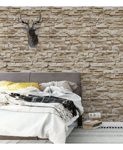 Papel de parede estilo pedras canjiquinha e pedras palito em tons de cinza e bege