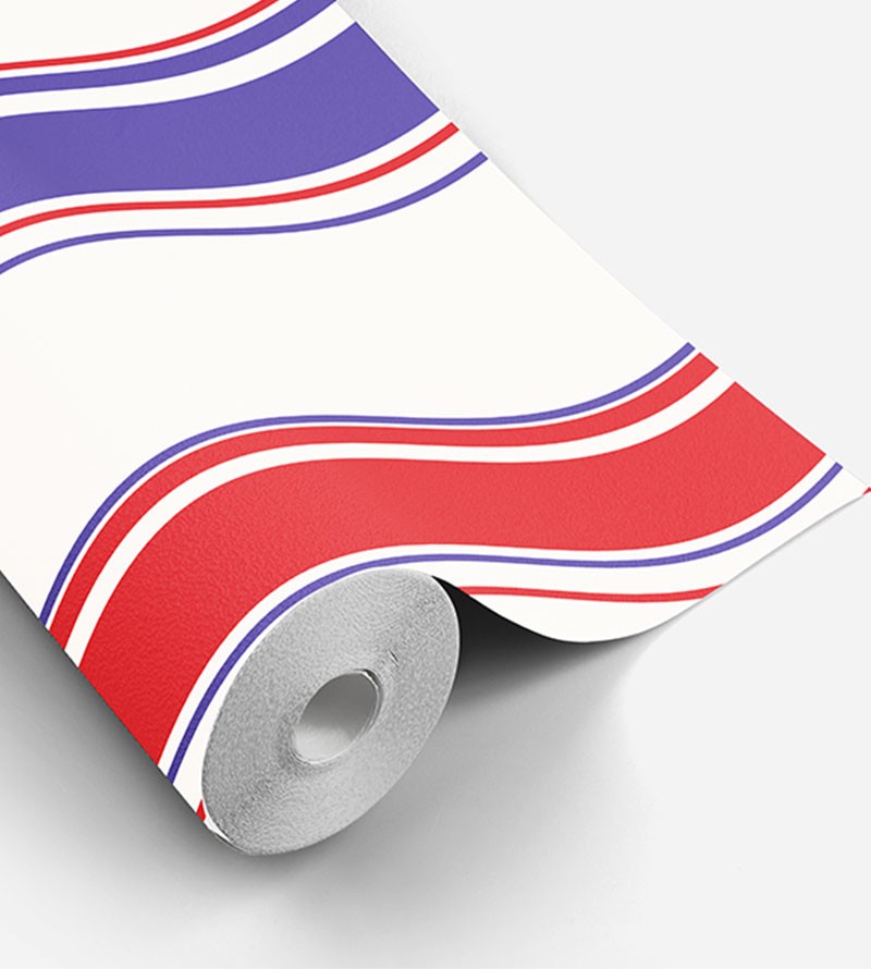 Papel de parede listrado azul, branco e vermelho