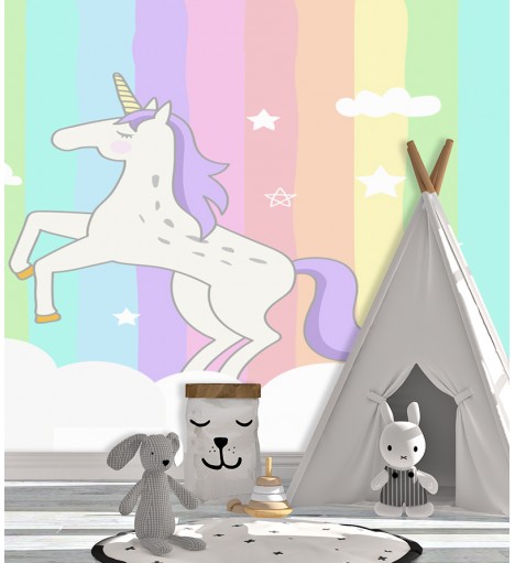 Papel de Parede Fotomural Arco Íris Unicórnio