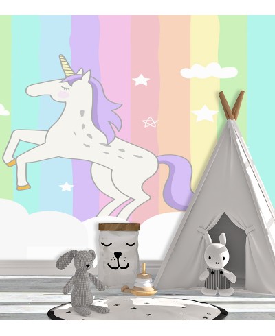 Papel de Parede Fotomural Arco Íris Unicórnio