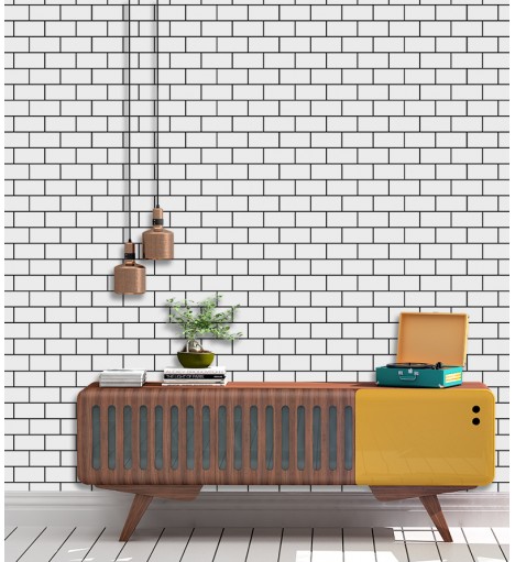 Papel de Parede Pedras Tijolos Brancos e Riscos em Preto