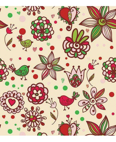 Papel de parede com fundo bege e detalhes em verde, vermelho, marrom e rosa - Teen 18 Papel de parede com fundo bege e detalhes em verde, vermelho, marrom e rosa - Teen 18